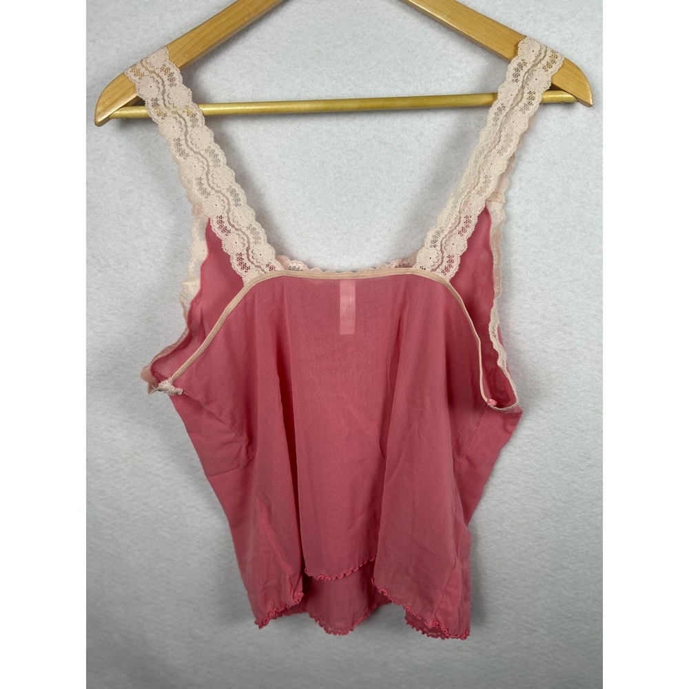 Cacique Camisole Women 18/20 Pink Lace Trim Mesh Sheer - Picture 4 of 4